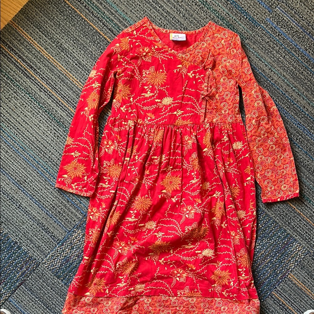 Hanna Andersson Red Kimono  Dress with Orange Floral Design